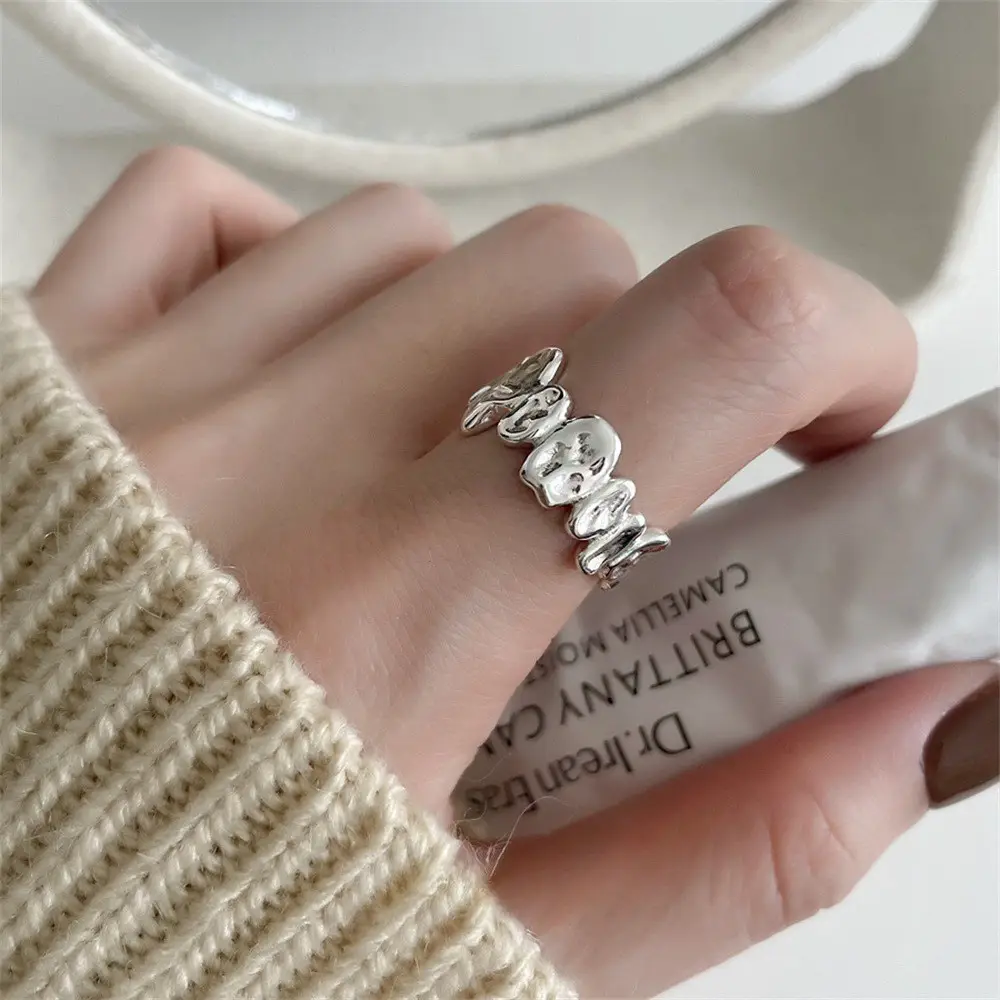 Niche Retro S925 Sterling Silver Plain Ring Ring Women's Color-free Light Luxury High-end Finger Ring All-match Open Ring