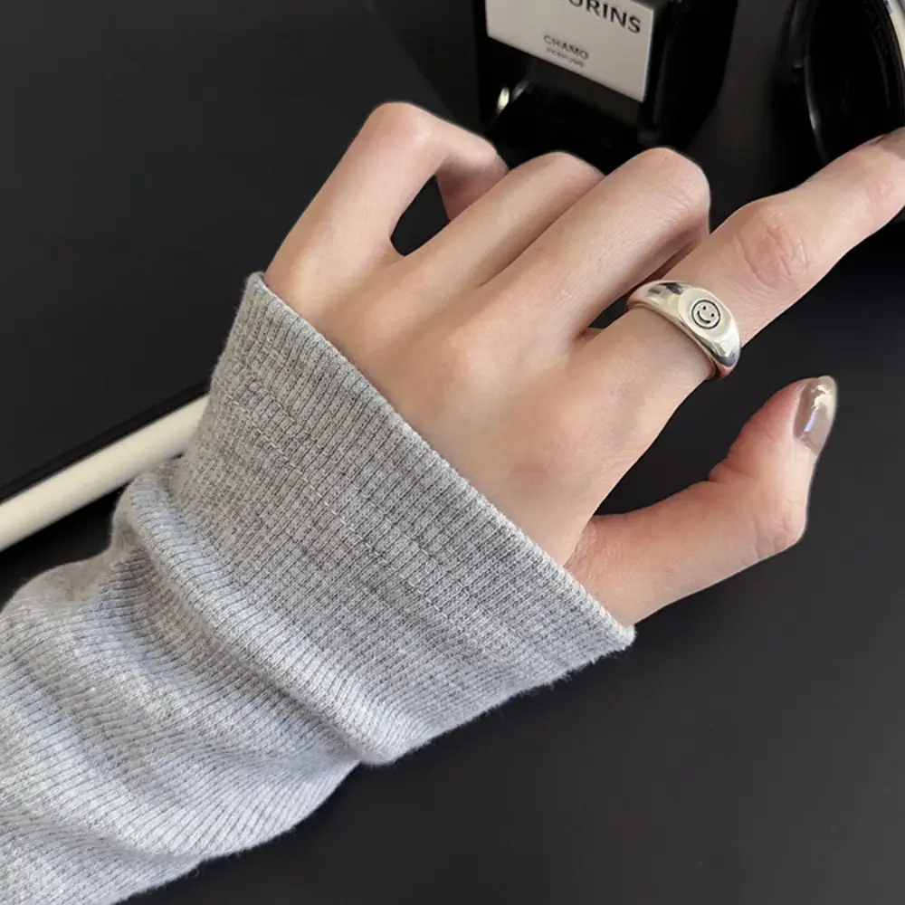Niche Retro S925 Sterling Silver Plain Ring Ring Women's Color-free Light Luxury High-end Finger Ring All-match Open Ring