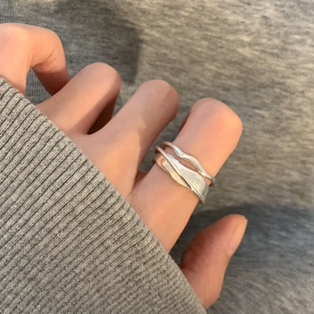 Niche Retro S925 Sterling Silver Plain Ring Ring Women's Color-free Light Luxury High-end Finger Ring All-match Open Ring