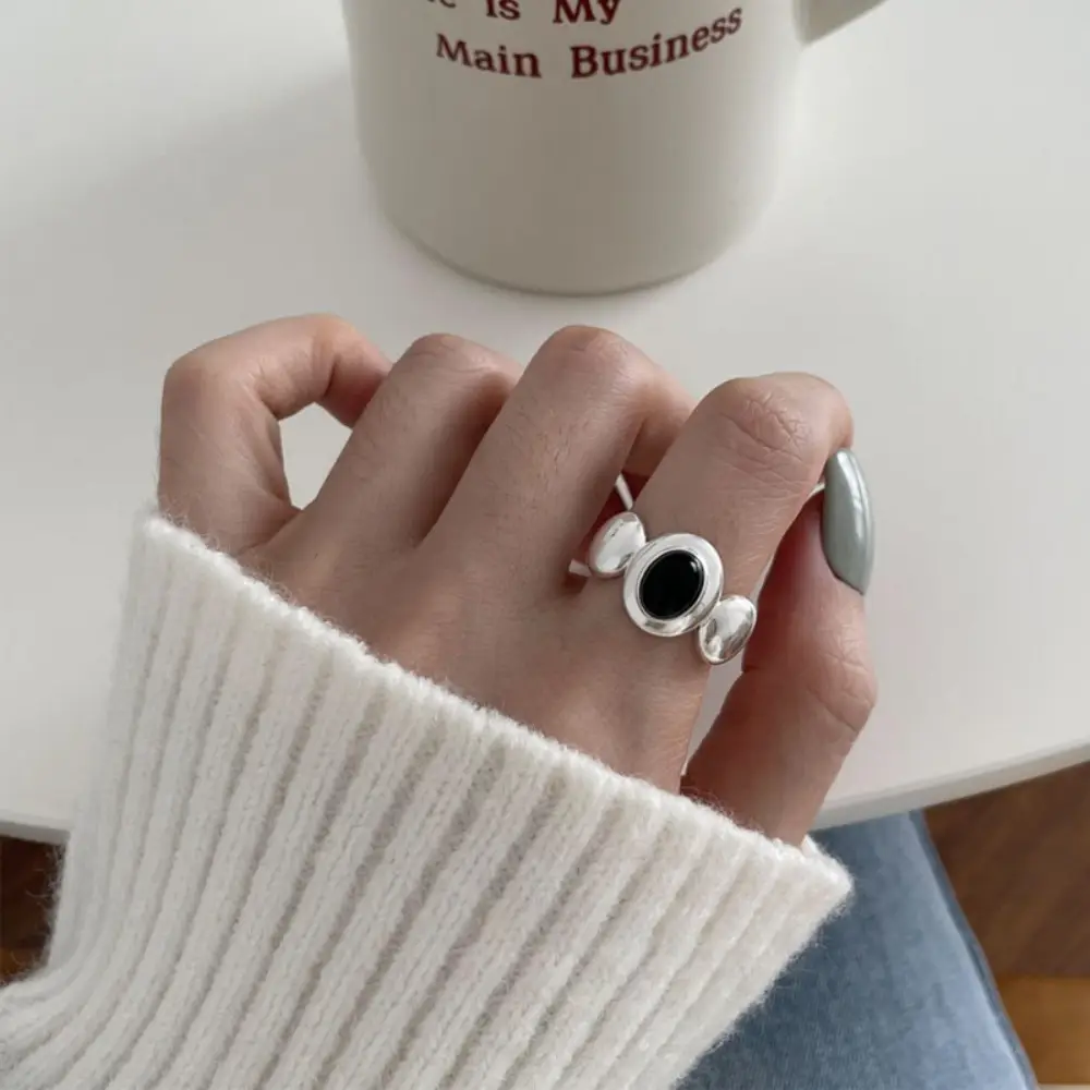 Niche Retro S925 Sterling Silver Plain Ring Ring Women's Color-free Light Luxury High-end Finger Ring All-match Open Ring
