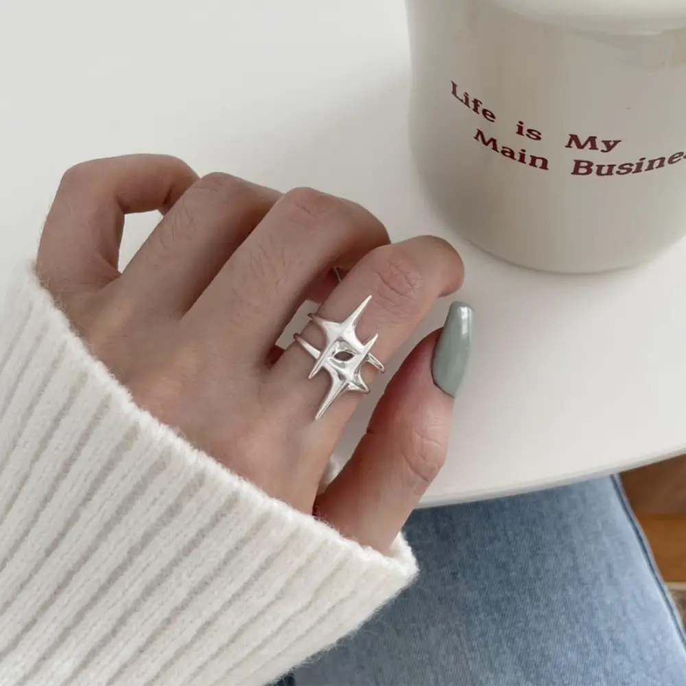 Niche Retro S925 Sterling Silver Plain Ring Ring Women's Color-free Light Luxury High-end Finger Ring All-match Open Ring