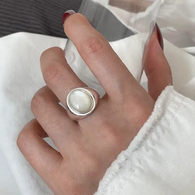 Niche Retro S925 Sterling Silver Plain Ring Ring Women's Color-free Light Luxury High-end Finger Ring All-match Open Ring
