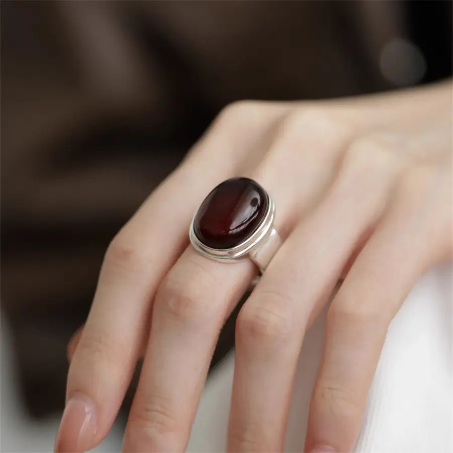 Niche Retro S925 Sterling Silver Plain Ring Ring Women's Color-free Light Luxury High-end Finger Ring All-match Open Ring