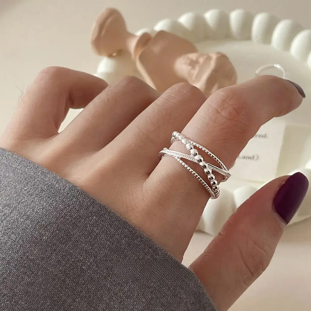 Niche Retro S925 Sterling Silver Plain Ring Ring Women's Color-free Light Luxury High-end Finger Ring All-match Open Ring