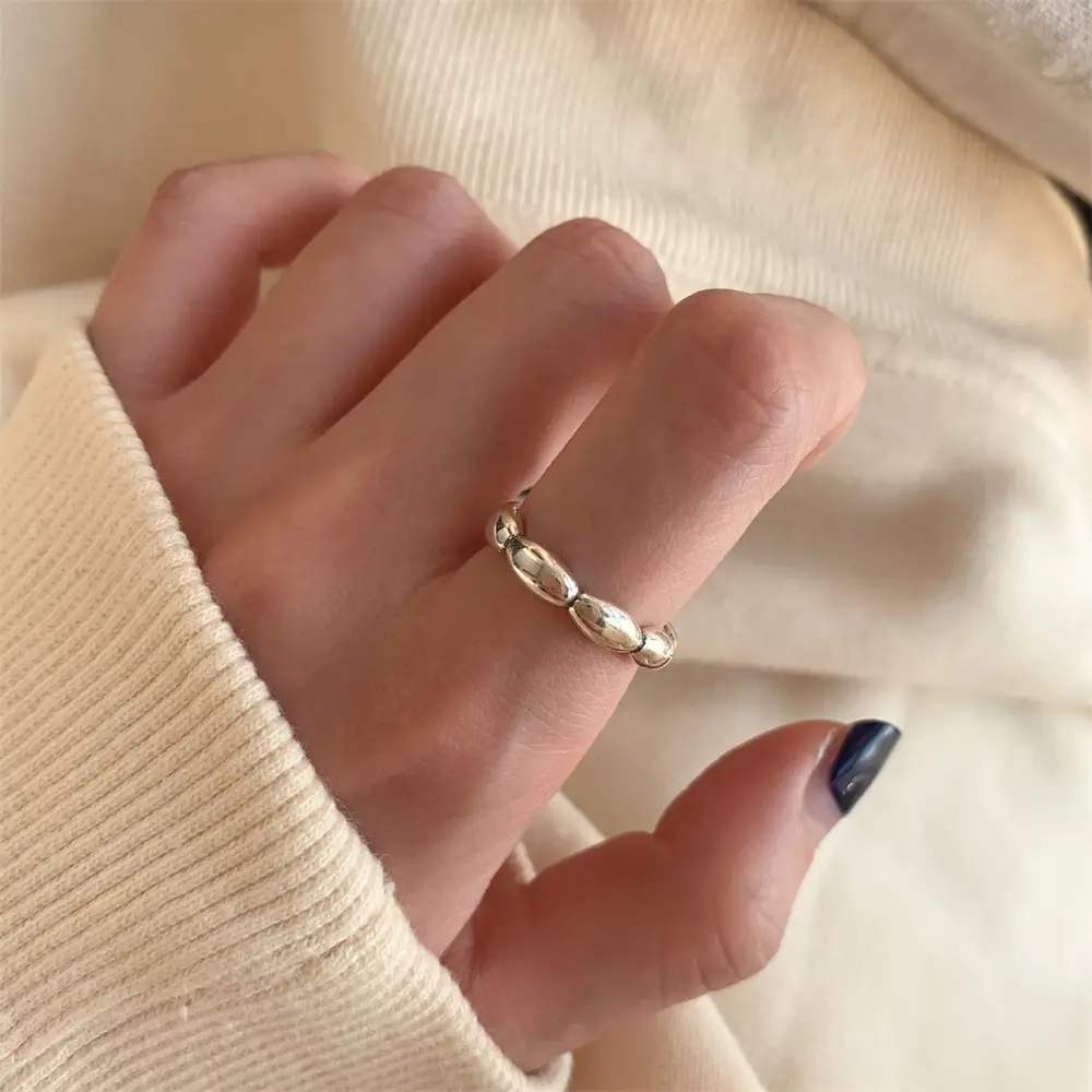 Niche Retro S925 Sterling Silver Plain Ring Ring Women's Color-free Light Luxury High-end Finger Ring All-match Open Ring