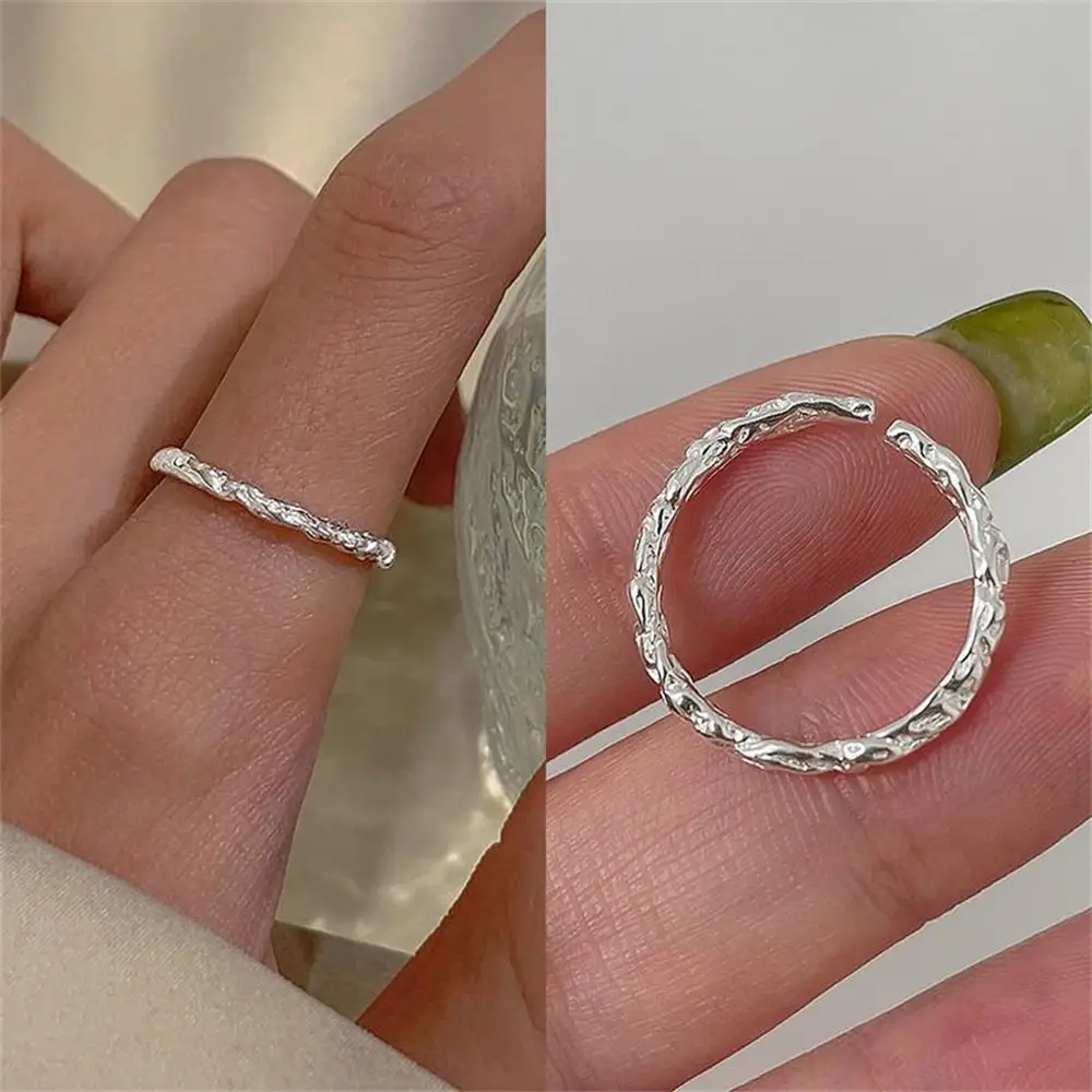 Niche Retro S925 Sterling Silver Plain Ring Ring Women's Color-free Light Luxury High-end Finger Ring All-match Open Ring