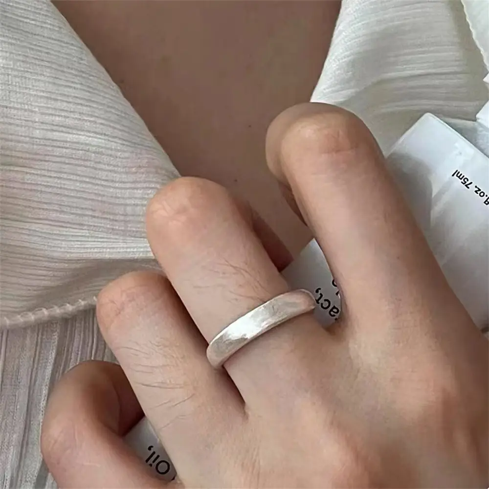 Niche Retro S925 Sterling Silver Plain Ring Ring Women's Color-free Light Luxury High-end Finger Ring All-match Open Ring
