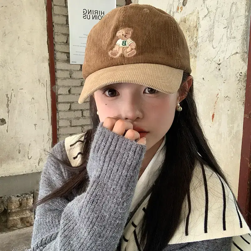 Women Bear Embroidered Baseball Cap Small Face - Image 5