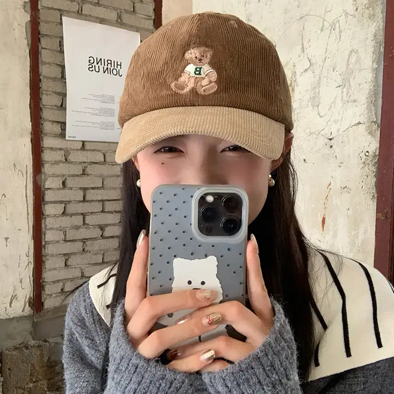 Women Bear Embroidered Baseball Cap Small Face - Image 6