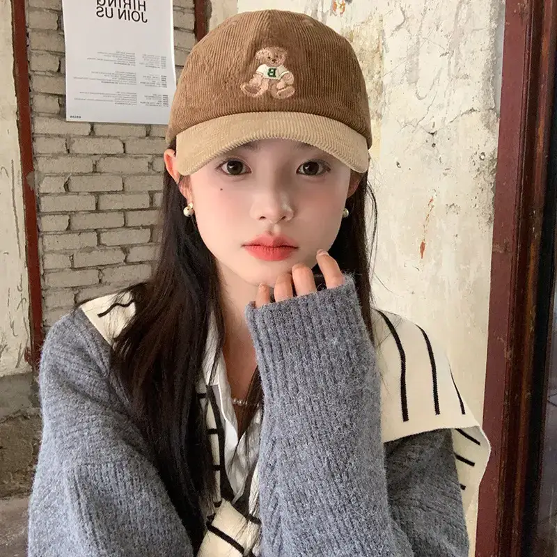Women Bear Embroidered Baseball Cap Small Face - Image 7