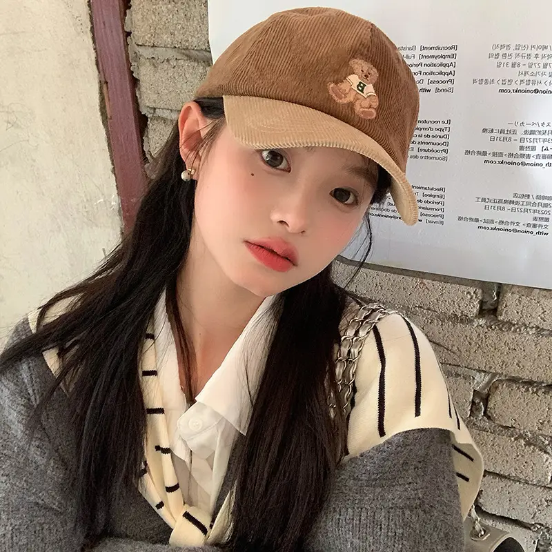 Women Bear Embroidered Baseball Cap Small Face - Image 8