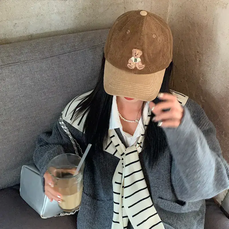 Women Bear Embroidered Baseball Cap Small Face - Image 9