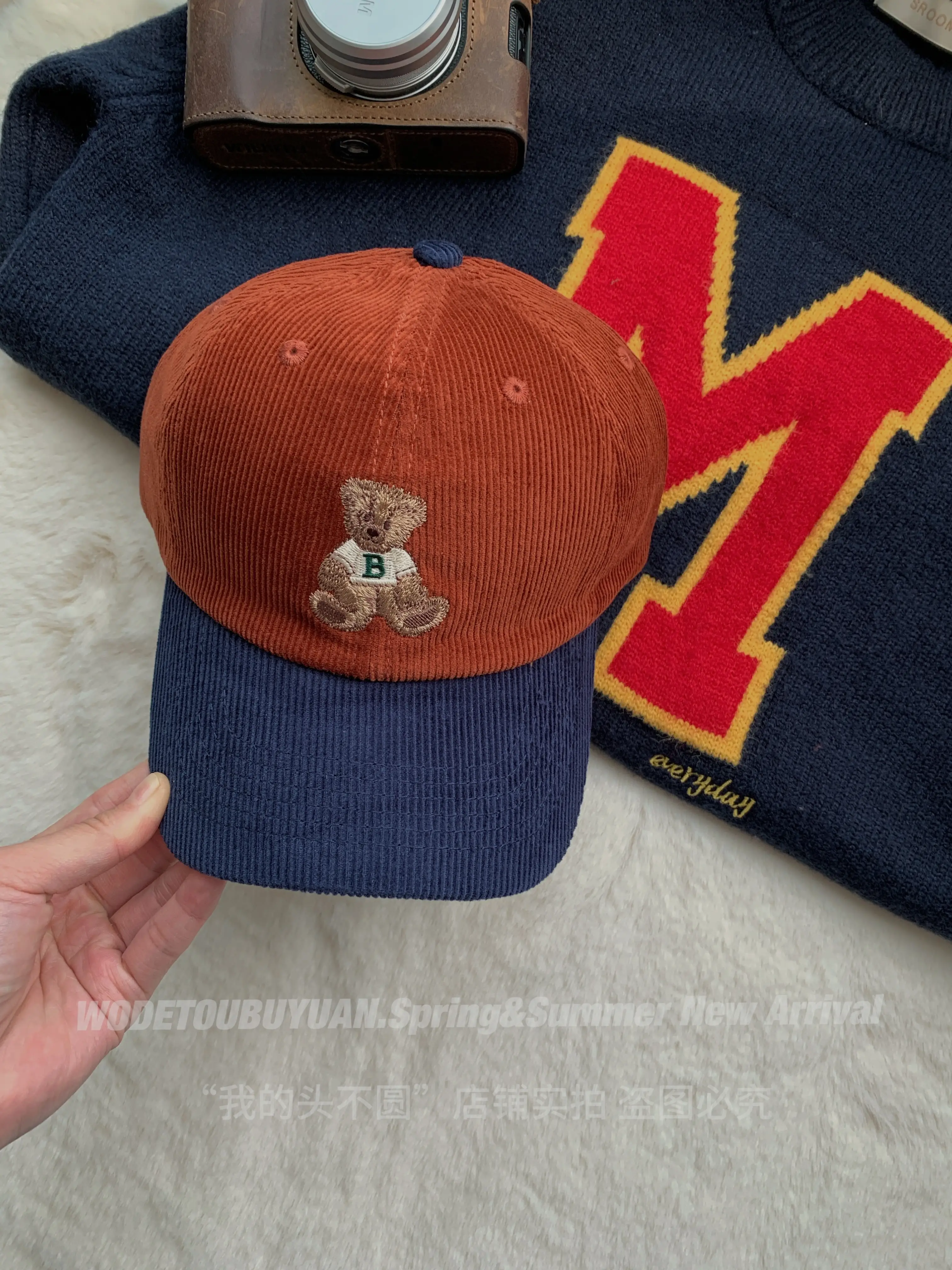 Women Bear Embroidered Baseball Cap Small Face - Image 2