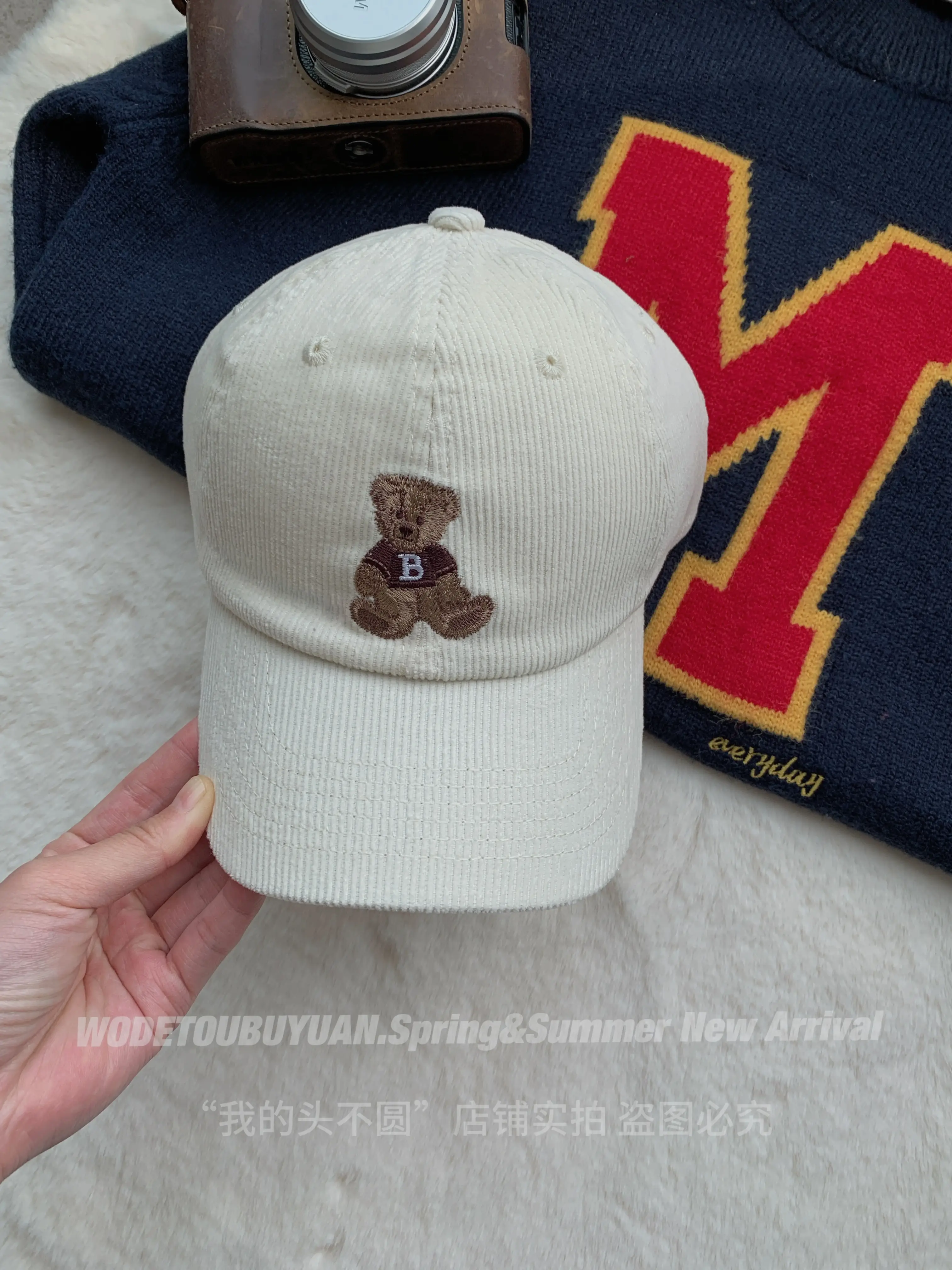 Women Bear Embroidered Baseball Cap Small Face - Image 3