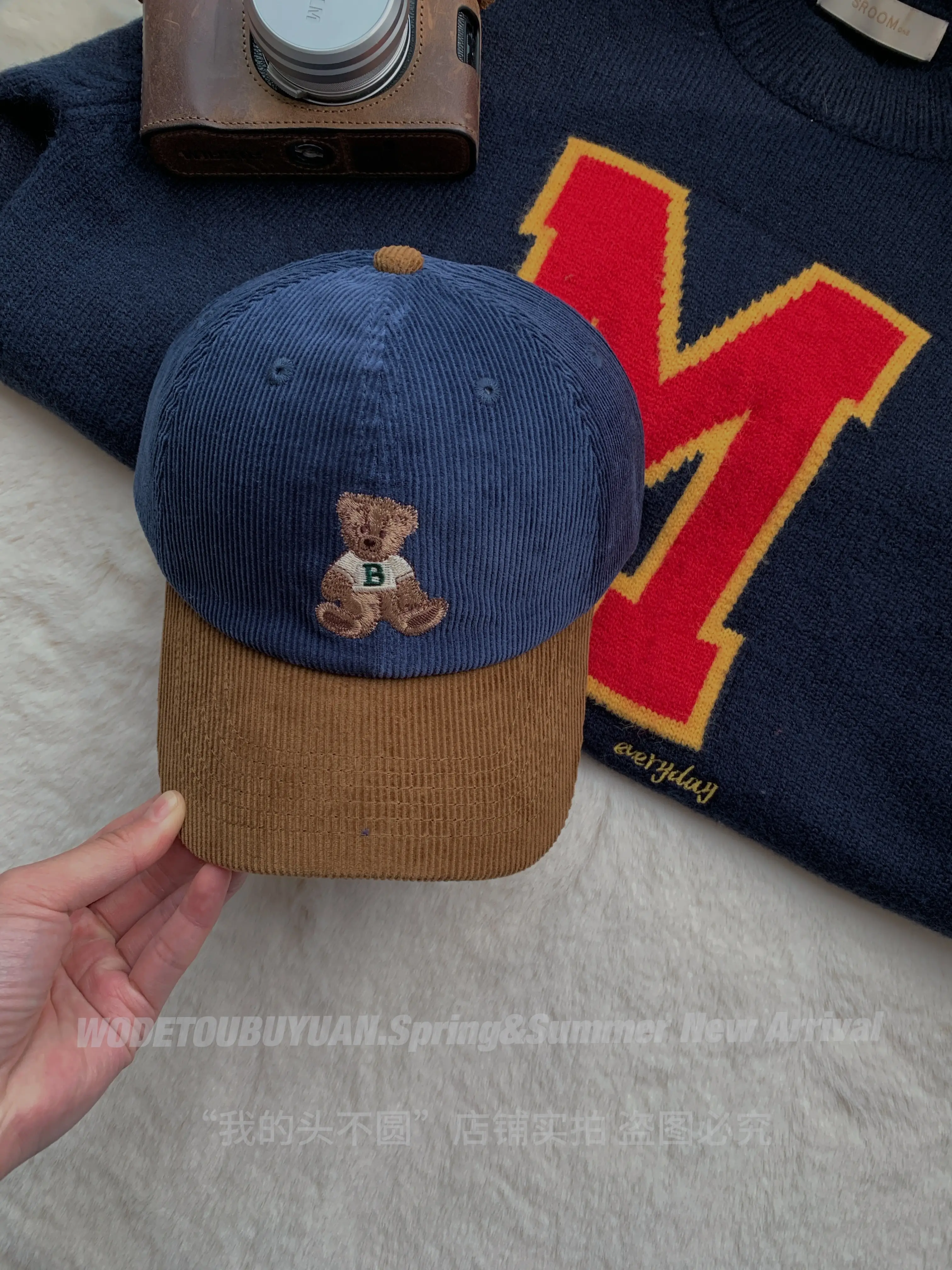 Women Bear Embroidered Baseball Cap Small Face - Image 4