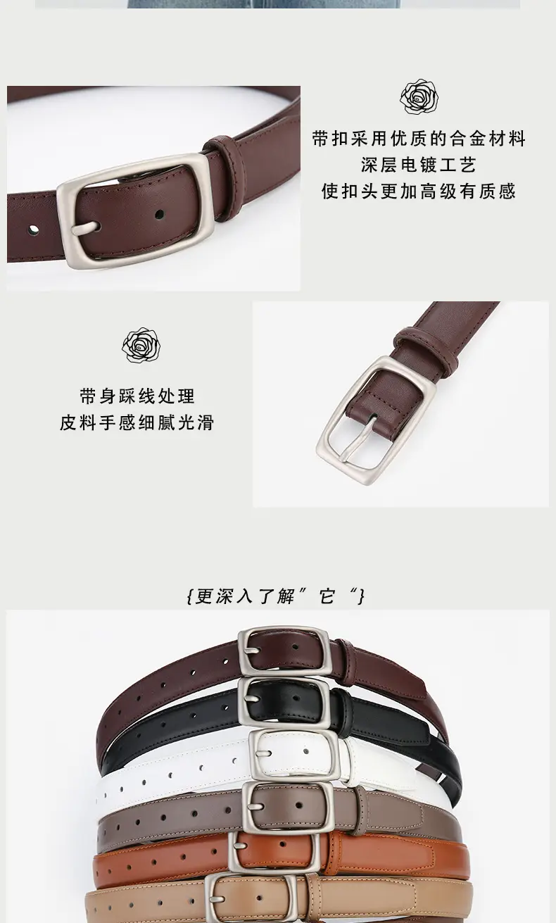 Genuine Leather Belt Women's Unisex Cowhide Belt Black — feature 6