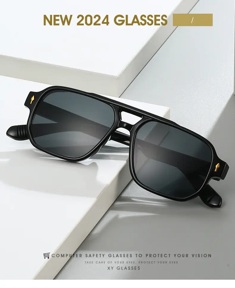 Men's Double Bridge Rice Nail Sunglasses Black — feature 1