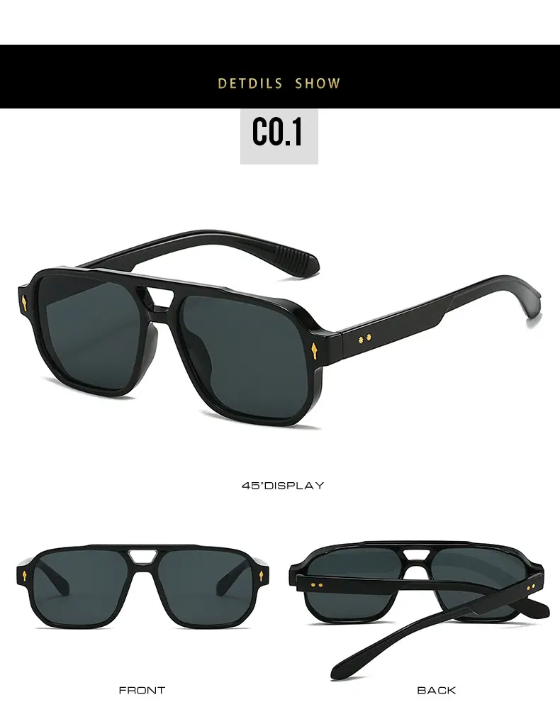 Men's Double Bridge Rice Nail Sunglasses Black — feature 7