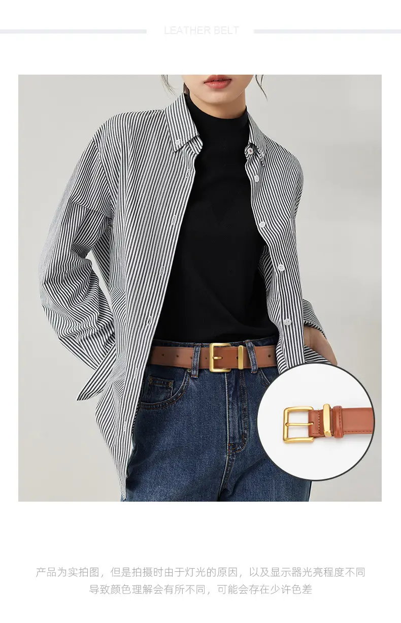Women's Genuine Leather Belt焦褐色 Pin Buckle — feature 1