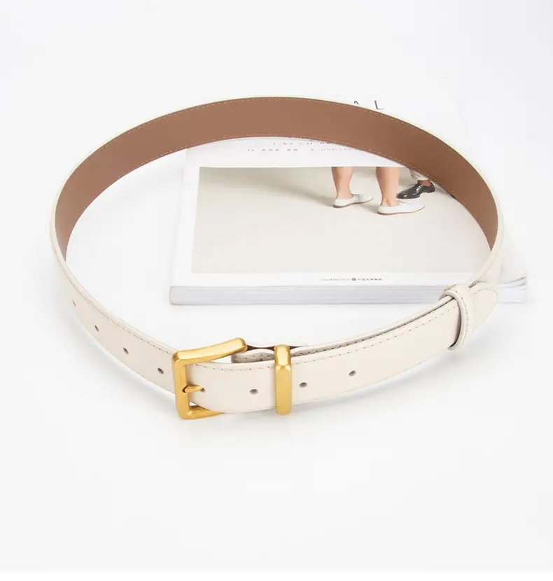 Women's Genuine Leather Belt焦褐色 Pin Buckle — feature 10