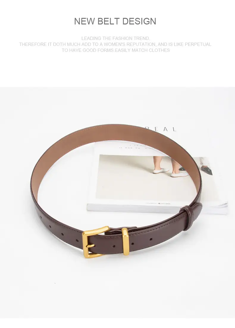 Women's Genuine Leather Belt焦褐色 Pin Buckle — feature 12