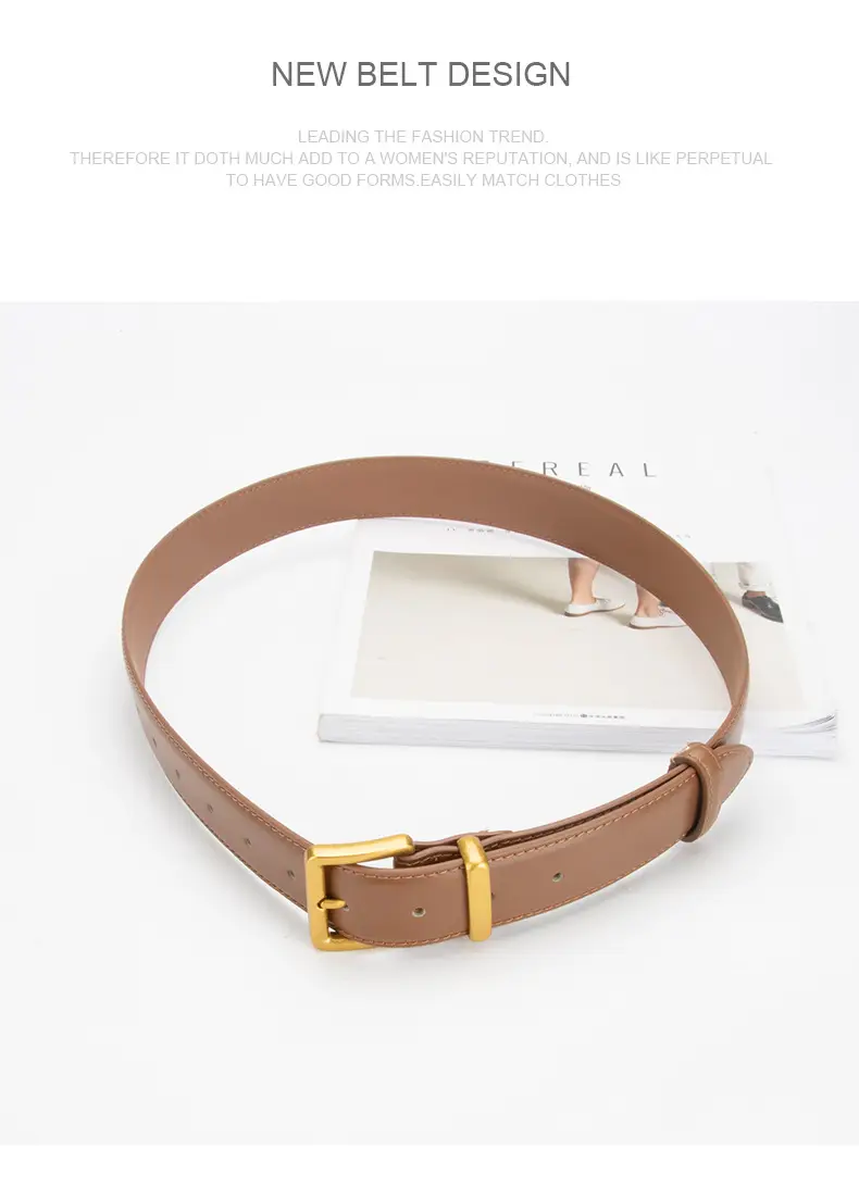 Women's Genuine Leather Belt焦褐色 Pin Buckle — feature 13