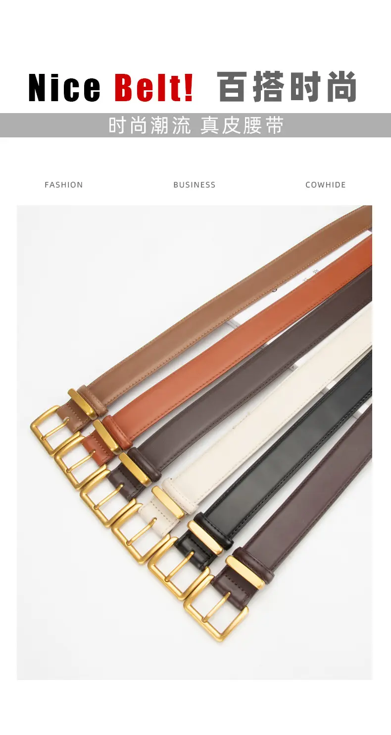 Women's Genuine Leather Belt焦褐色 Pin Buckle — feature 3