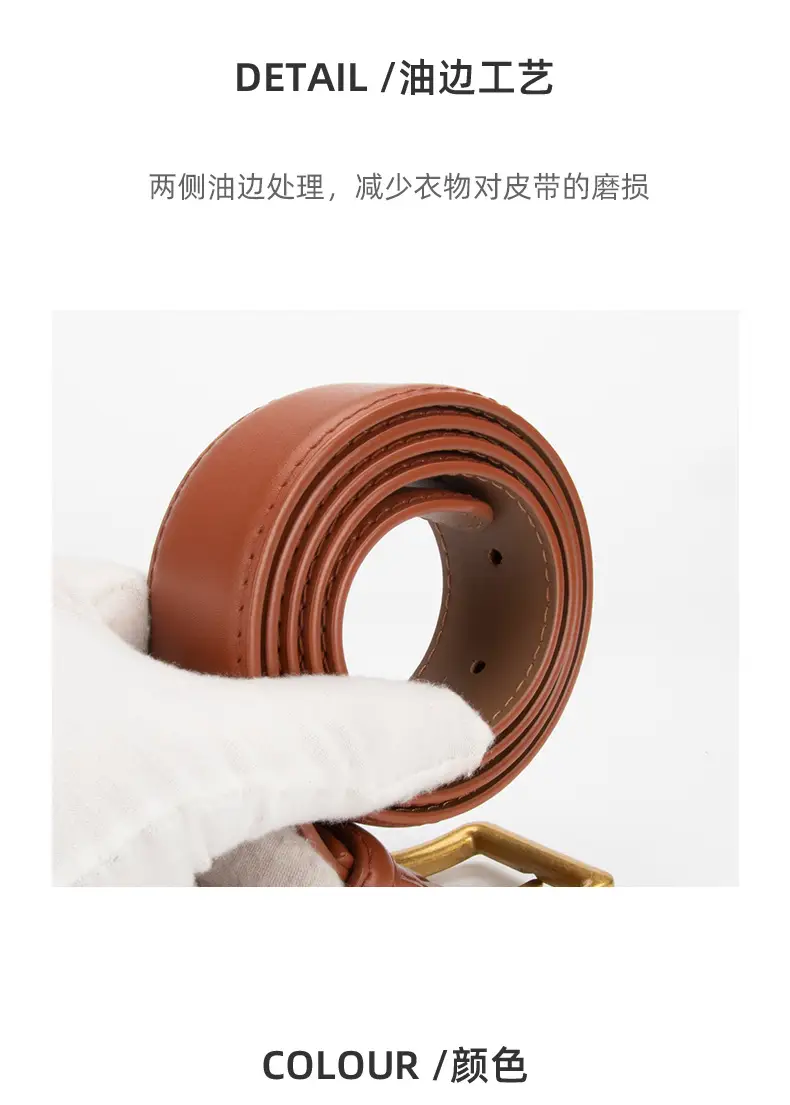Women's Genuine Leather Belt焦褐色 Pin Buckle — feature 7