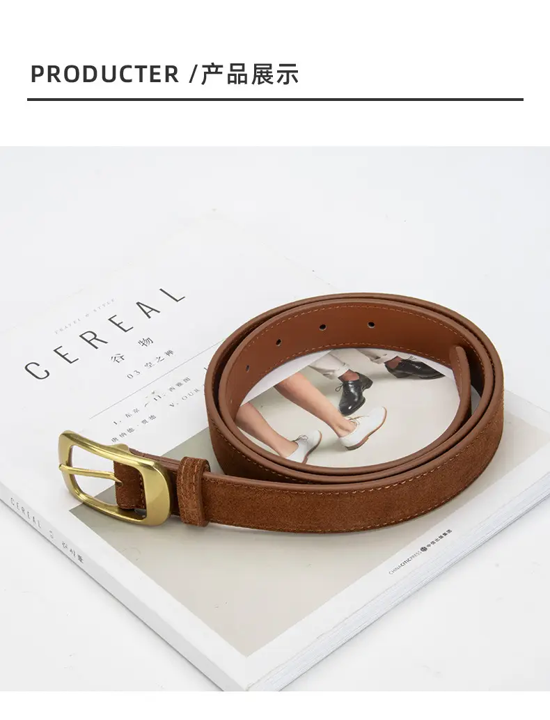 Red Women's Genuine Leather Belt with Gold Buckle — feature 10