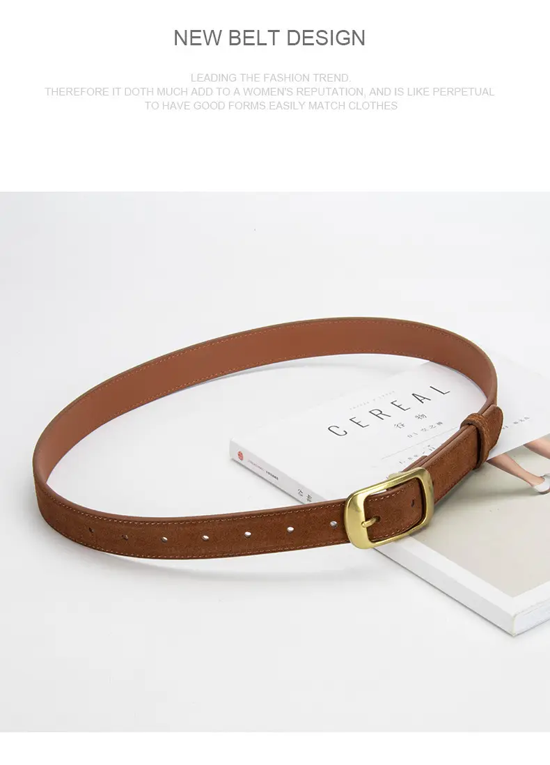 Red Women's Genuine Leather Belt with Gold Buckle — feature 11