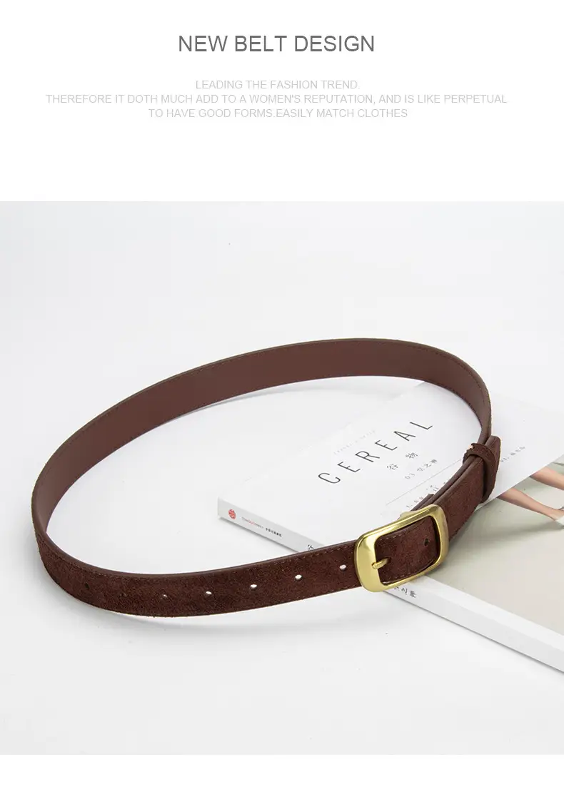 Red Women's Genuine Leather Belt with Gold Buckle — feature 13