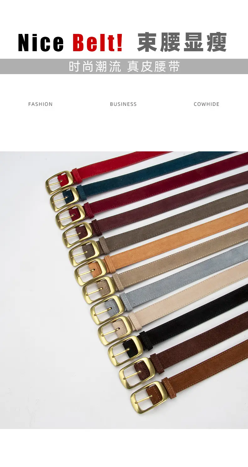 Red Women's Genuine Leather Belt with Gold Buckle — feature 3