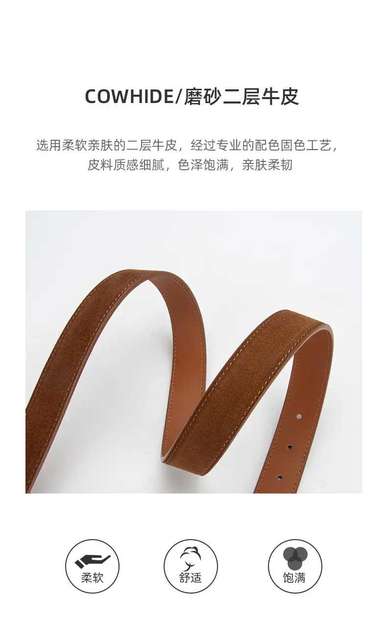 Red Women's Genuine Leather Belt with Gold Buckle — feature 5