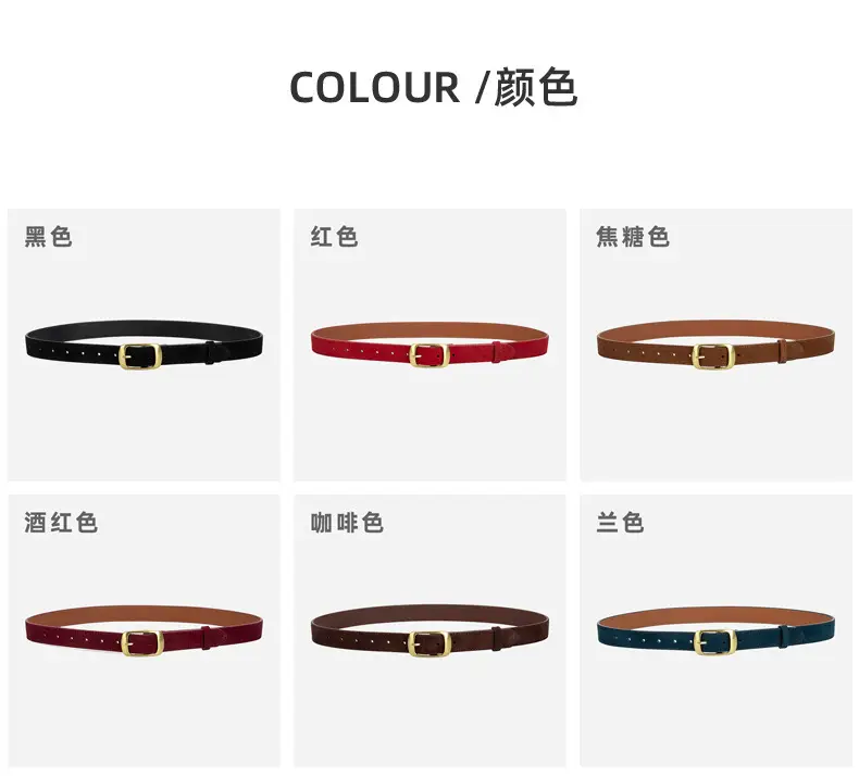 Red Women's Genuine Leather Belt with Gold Buckle — feature 8