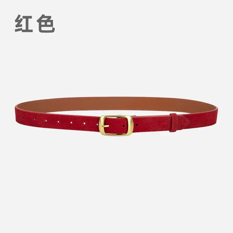 Red Women's Genuine Leather Belt with Gold Buckle - Image 2