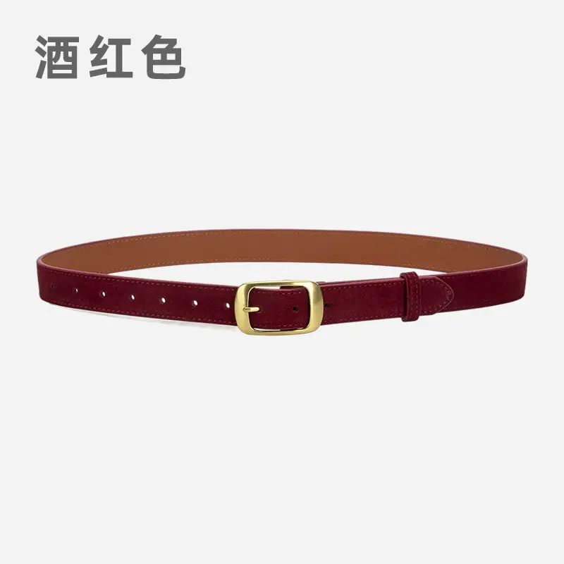 Red Women's Genuine Leather Belt with Gold Buckle - Image 4