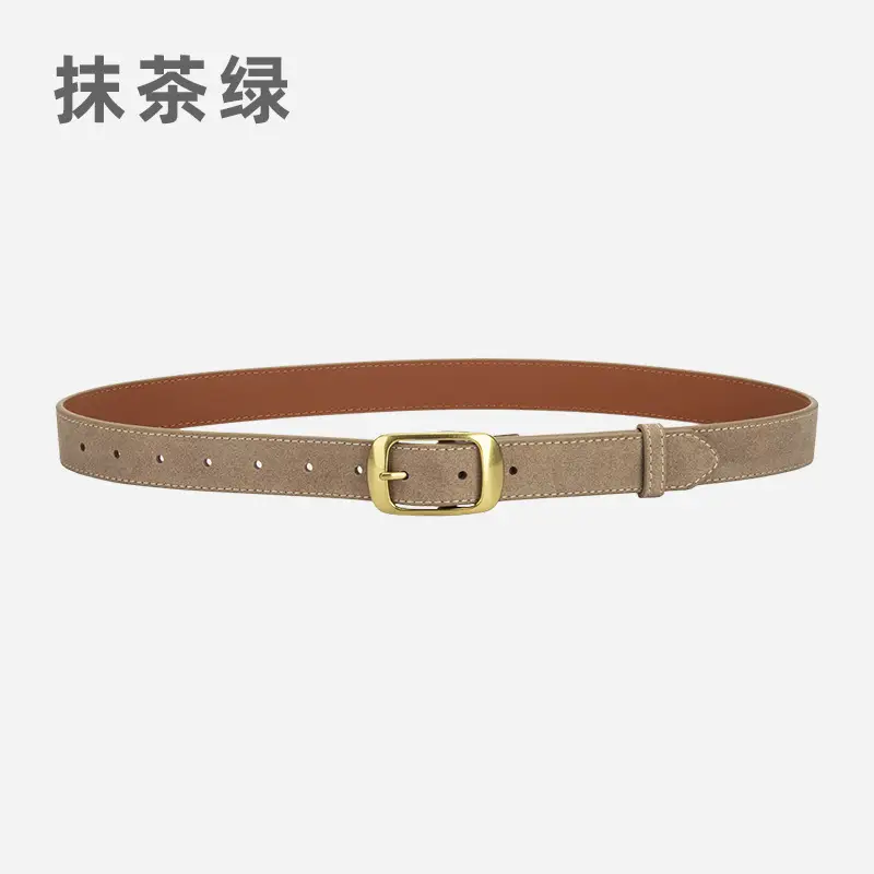Red Women's Genuine Leather Belt with Gold Buckle - Image 8