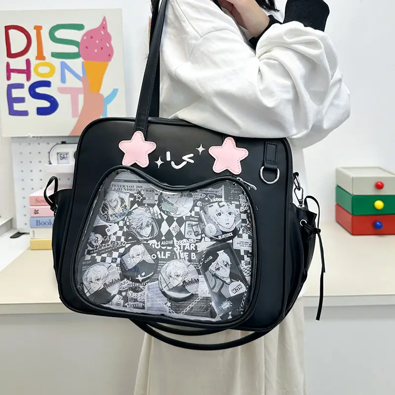 Cute Cat Design Transparent Crossbody Bag for Girls