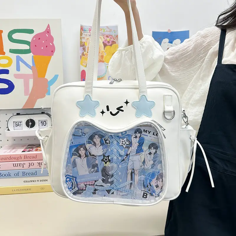 Cute Cat Design Transparent Crossbody Bag for Girls