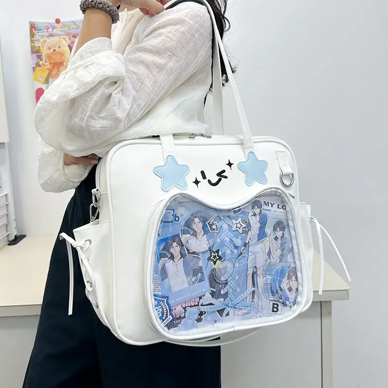 Cute Cat Design Transparent Crossbody Bag for Girls