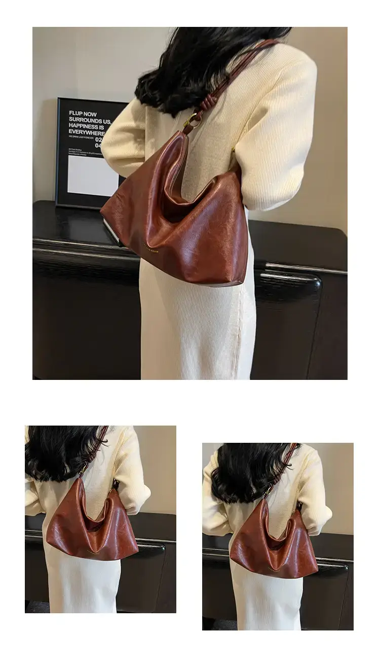 Brown Leather Drawstring Shoulder Bag for Women — feature 12