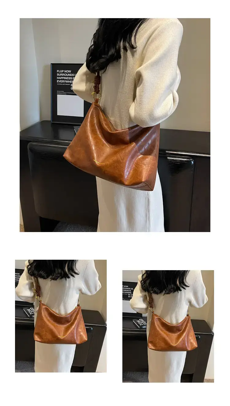 Brown Leather Drawstring Shoulder Bag for Women — feature 13