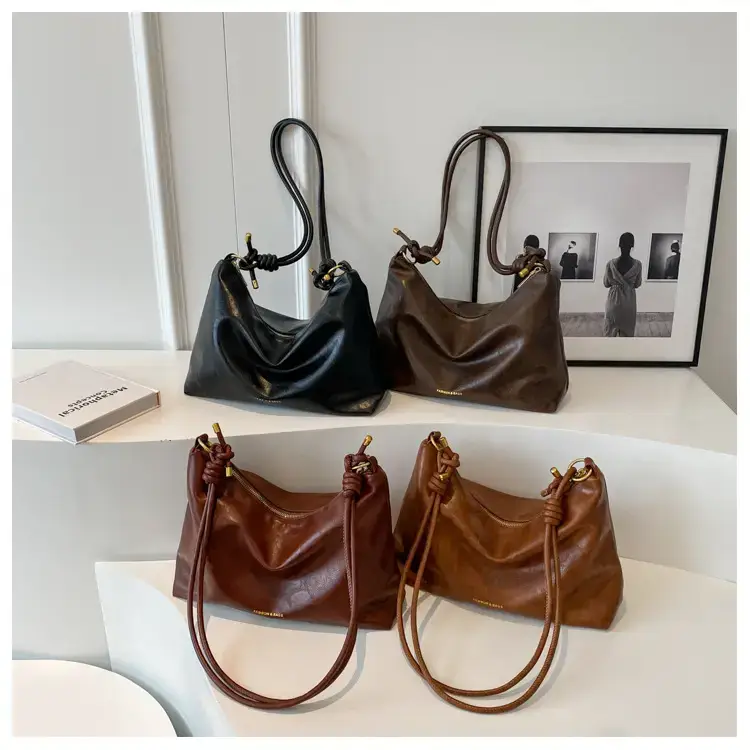 Brown Leather Drawstring Shoulder Bag for Women — feature 15