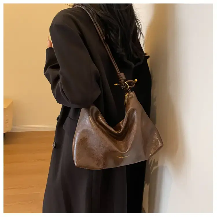 Brown Leather Drawstring Shoulder Bag for Women — feature 17