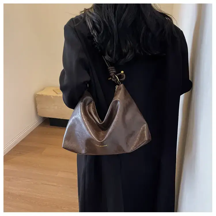 Brown Leather Drawstring Shoulder Bag for Women — feature 18