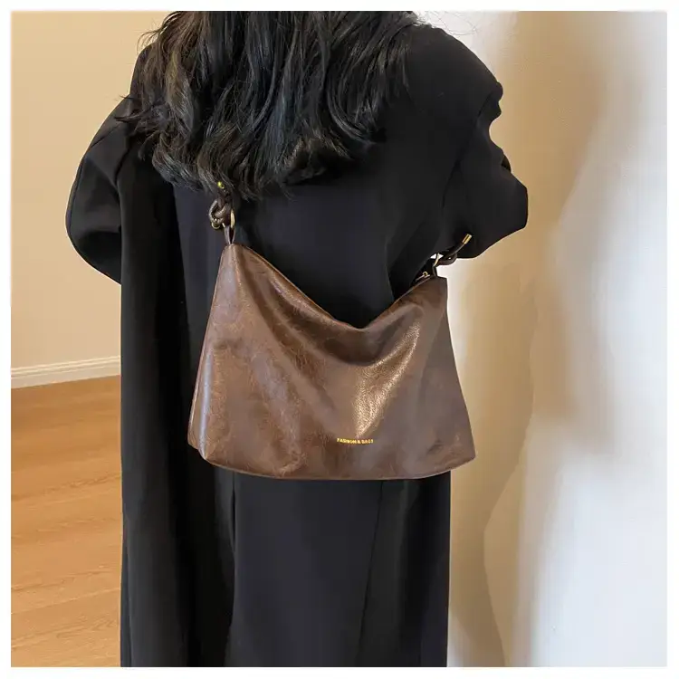Brown Leather Drawstring Shoulder Bag for Women — feature 21