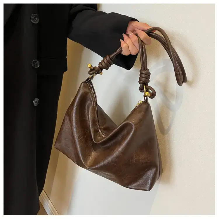 Brown Leather Drawstring Shoulder Bag for Women — feature 22