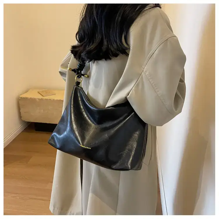 Brown Leather Drawstring Shoulder Bag for Women — feature 25