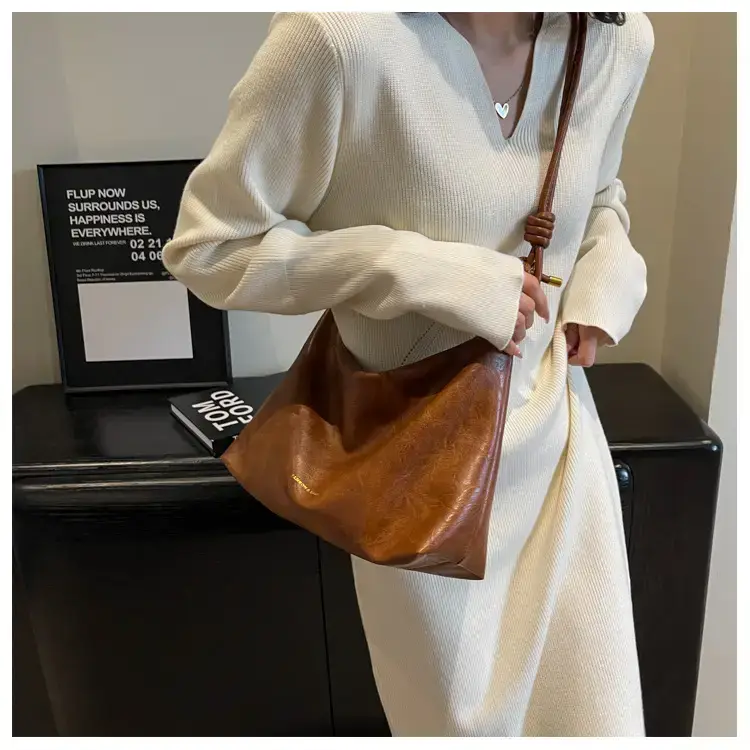 Brown Leather Drawstring Shoulder Bag for Women — feature 28