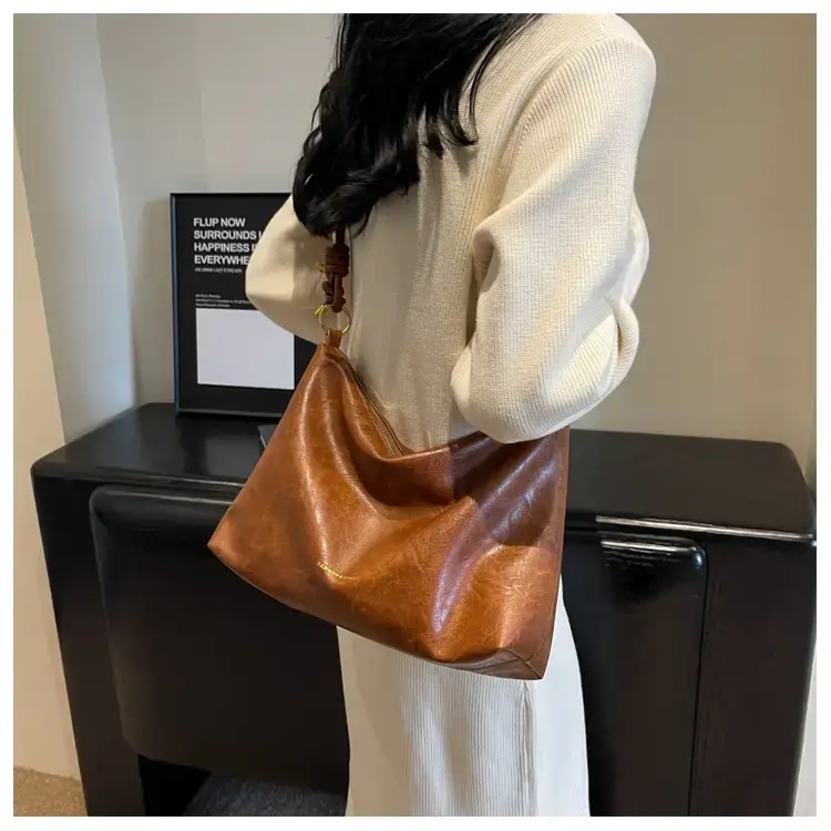 Brown Leather Drawstring Shoulder Bag for Women — feature 29